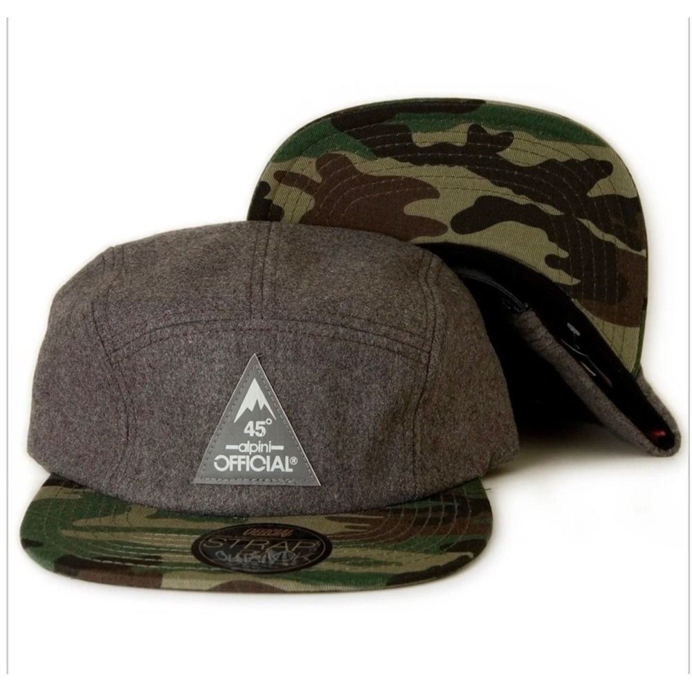 Official Crown of Laurel Alpini 45 Grey Camo 5 Panel Camper Hat Strapback OSFA